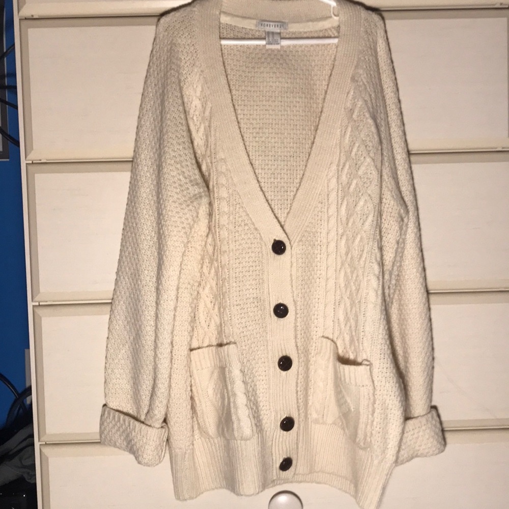 Button Up White Sweater